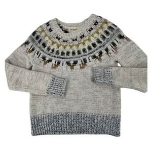 Vintage The Reeds Fair Isle Fuzzy Yoke Sweater Womens XS Chunky Knit Oatmeal